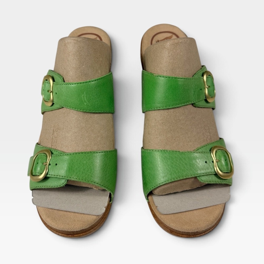 Dansko Sophie Slide Sandal Clog Womens 42 Keylime Green Leather Buckle NEW